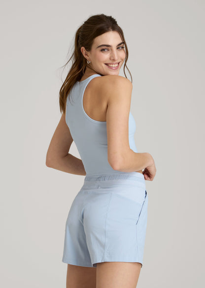 Cropped Ribbed Tank Top for Tall Women in Ice Blue