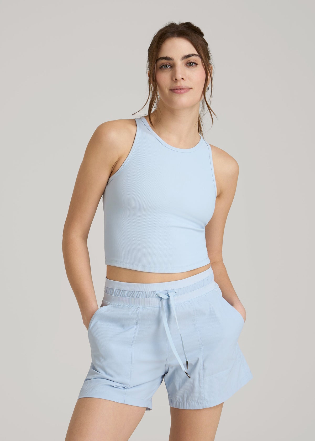 Cropped Ribbed Tank Top for Tall Women in Ice Blue