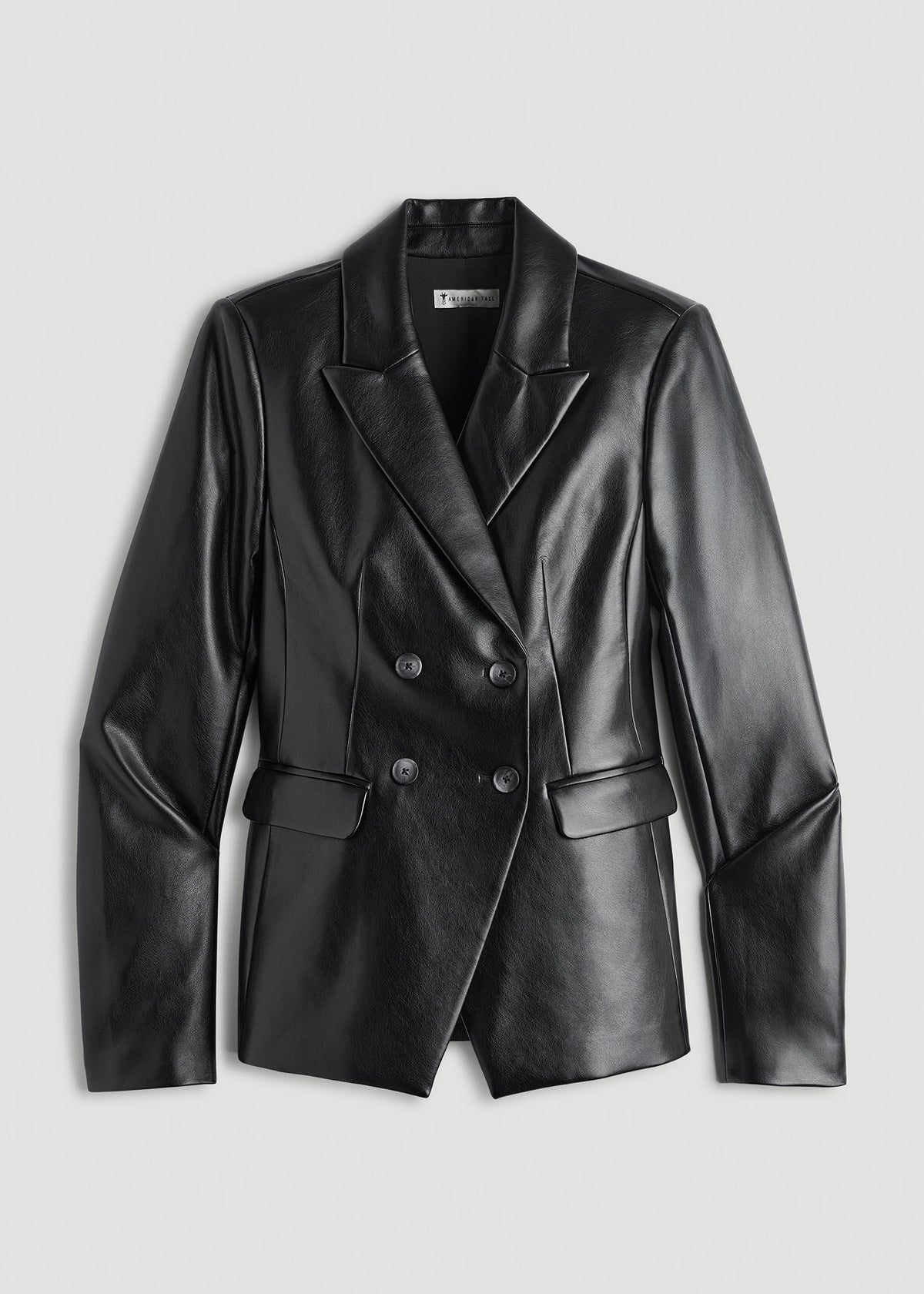 True Touch Leather Double Breasted Blazer for Tall Women in Black
