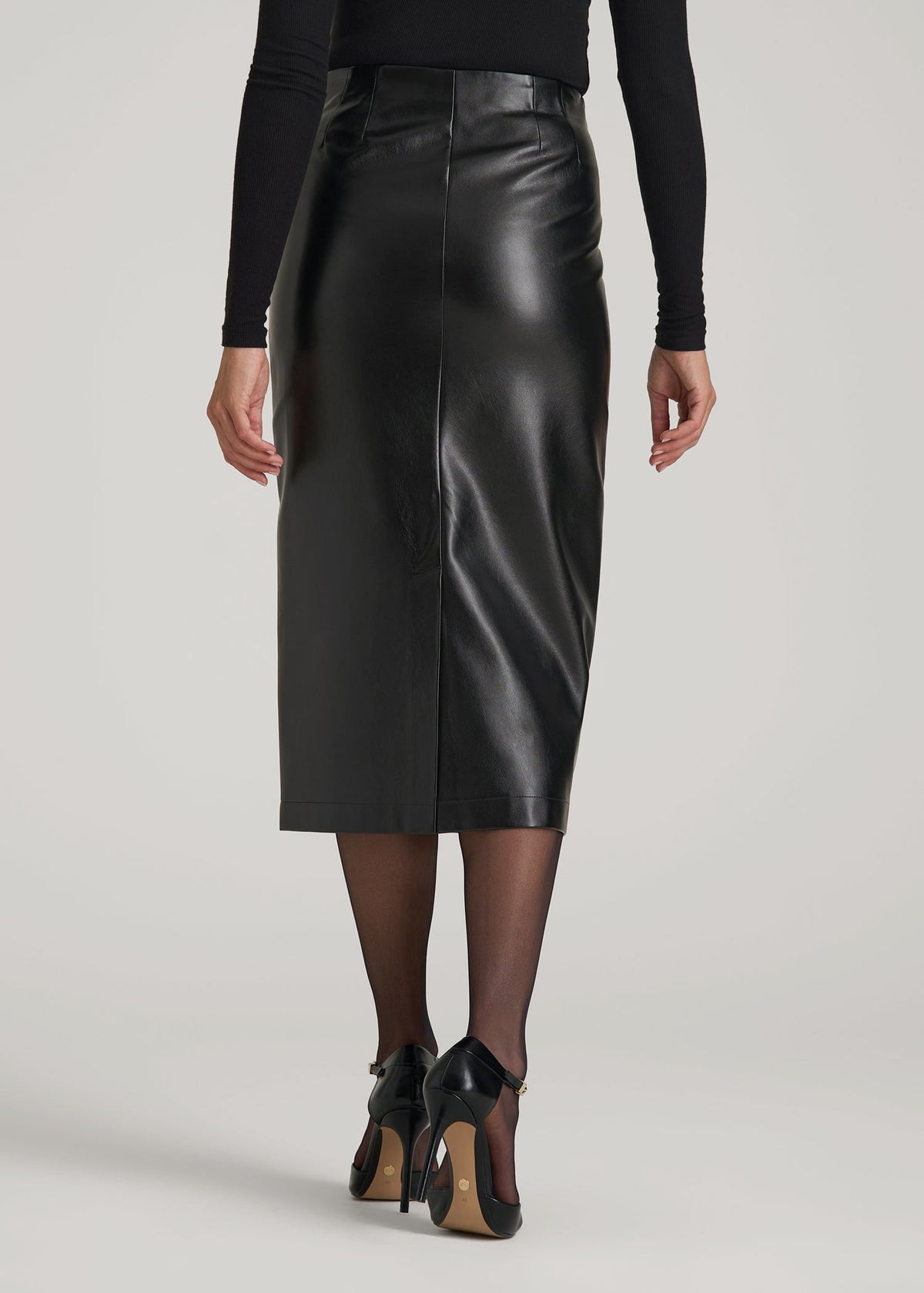True Touch Leather Pencil Skirt for Tall Women in Black
