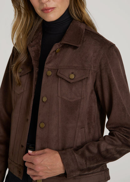 True Touch Suede Trucker Jacket for Tall Women in Espresso