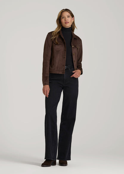 True Touch Suede Trucker Jacket for Tall Women in Espresso