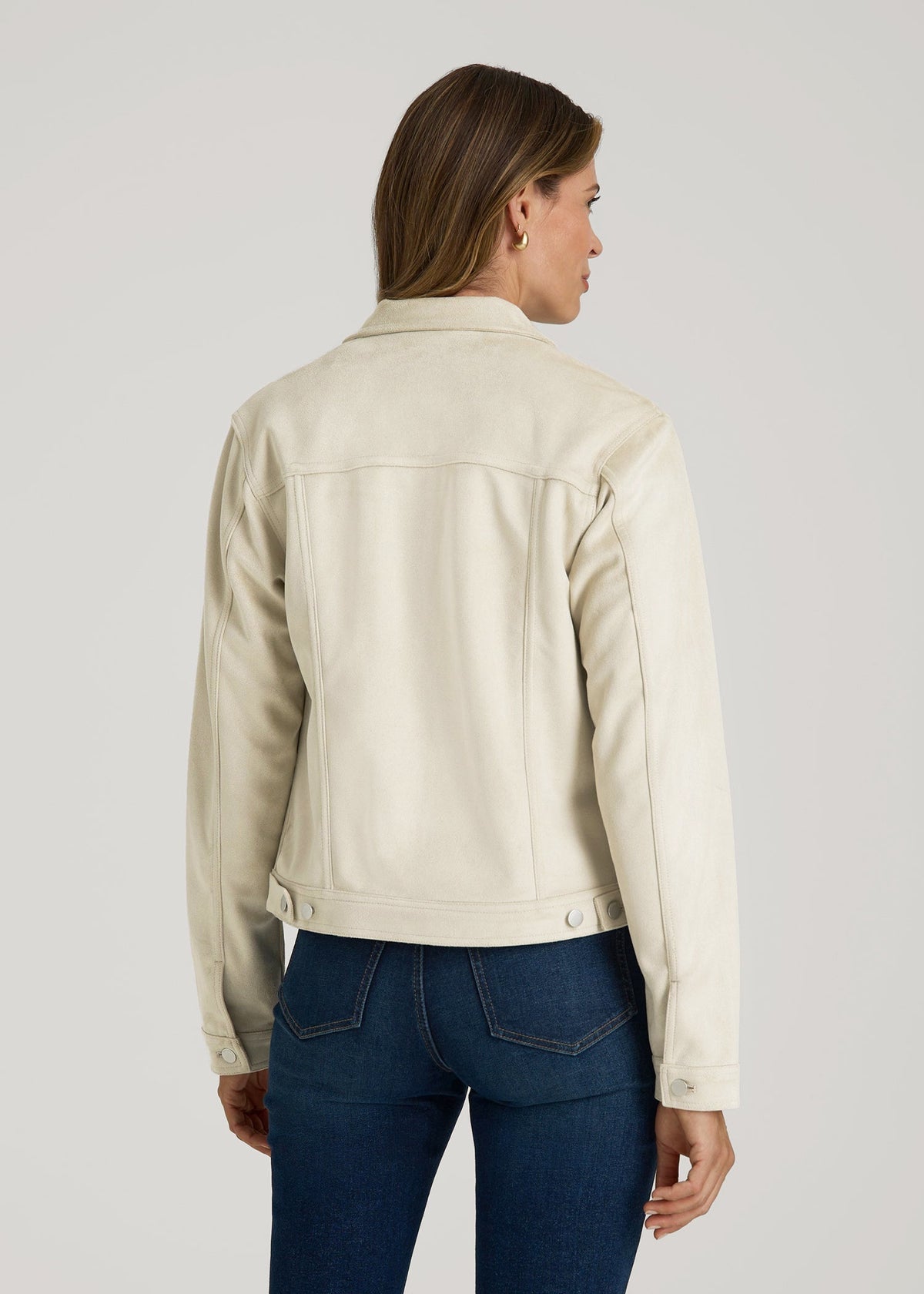 True Touch Suede Trucker Jacket for Tall Women in Overcast