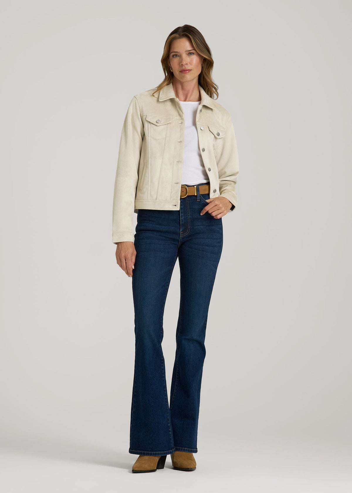 True Touch Suede Trucker Jacket for Tall Women in Overcast