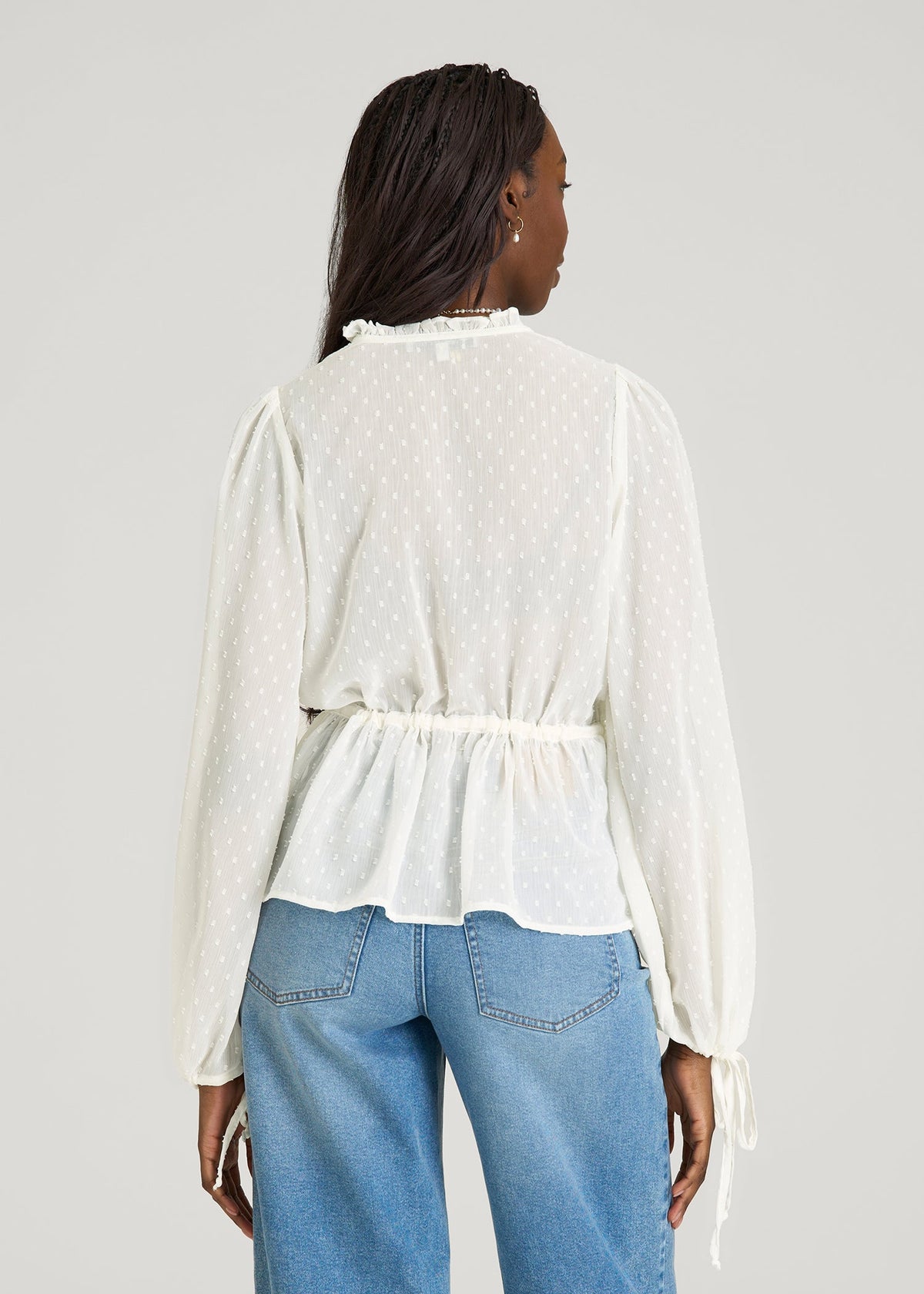 Peasant Chiffon Blouse for Tall Women in Antique White