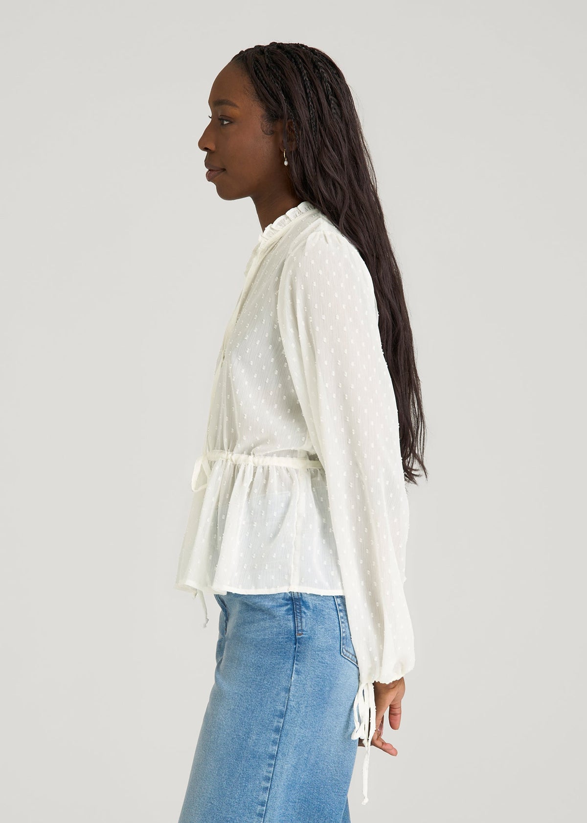 Peasant Chiffon Blouse for Tall Women in Antique White