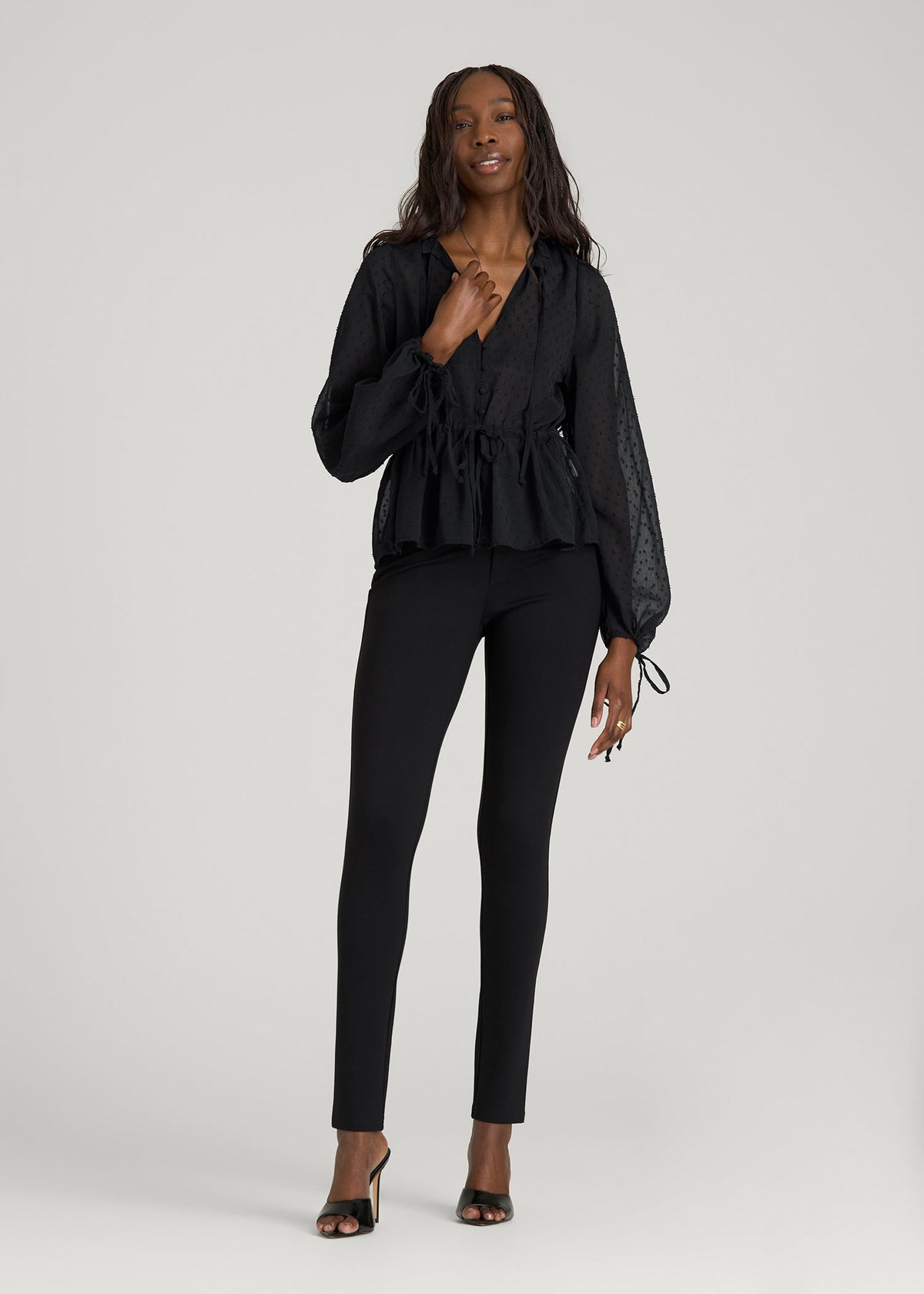 Peasant Chiffon Blouse for Tall Women in Black
