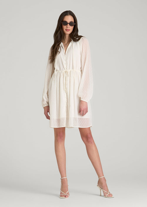 Peasant Chiffon Mini Dress for Tall Women in Antique White
