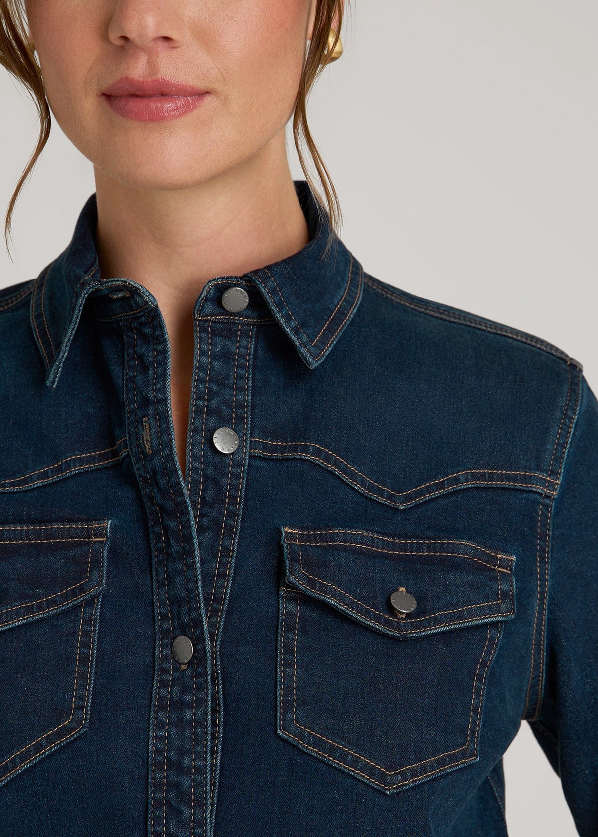 Western Denim Shirt for Tall Women in Indigo Dusk