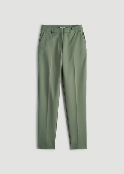 Flat Front Tapered Dress Pants for Tall Women in Dark Seagrass