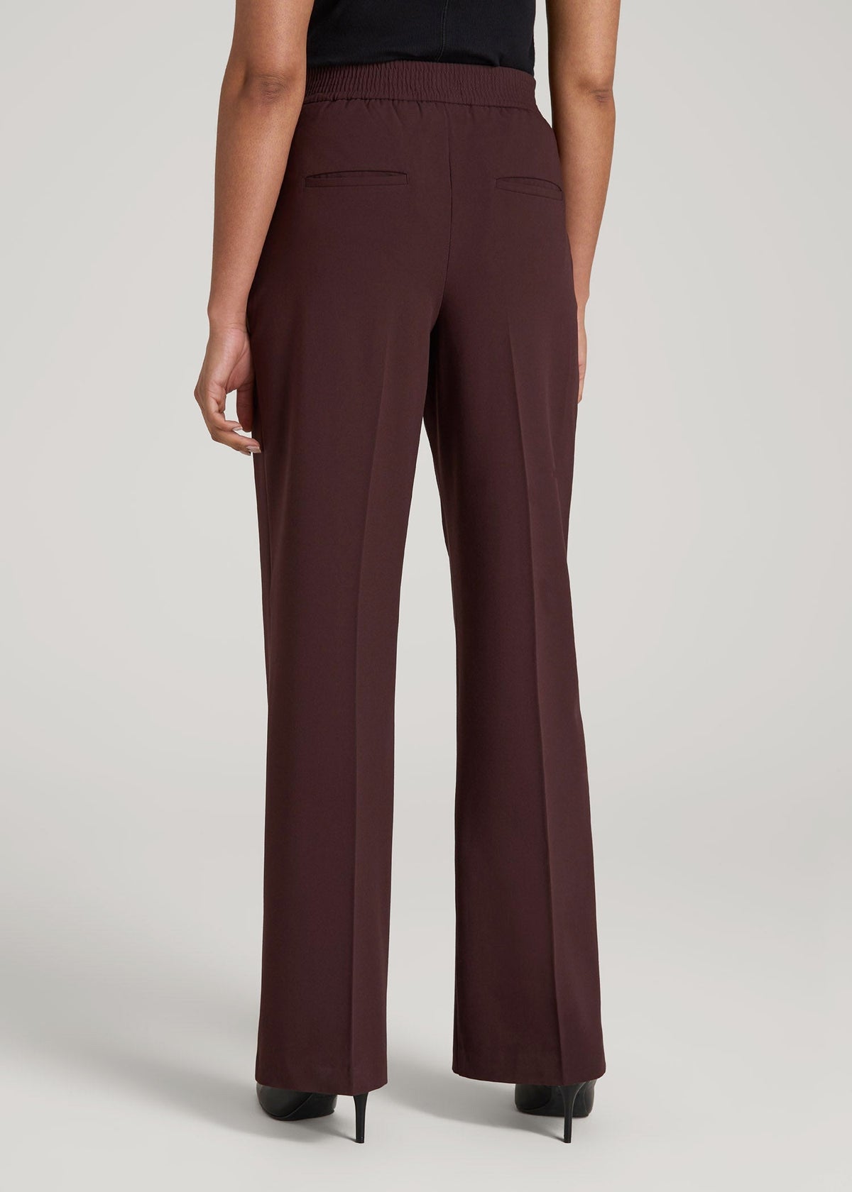 Flat Front Wide Leg Dress Pants for Tall Women in Oxblood