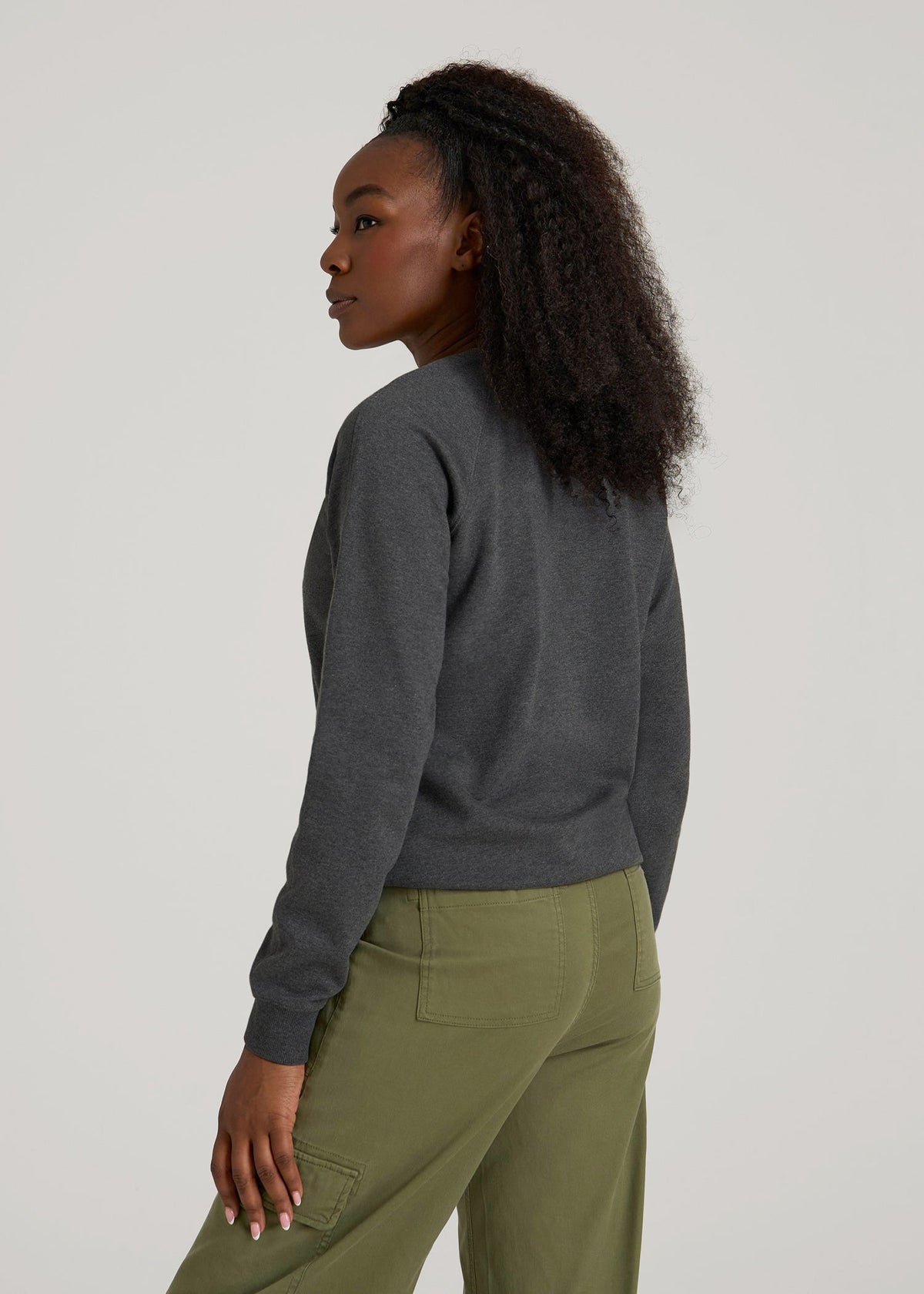 French Terry Crewneck Sweatshirt for Tall Women in Charcoal Mix