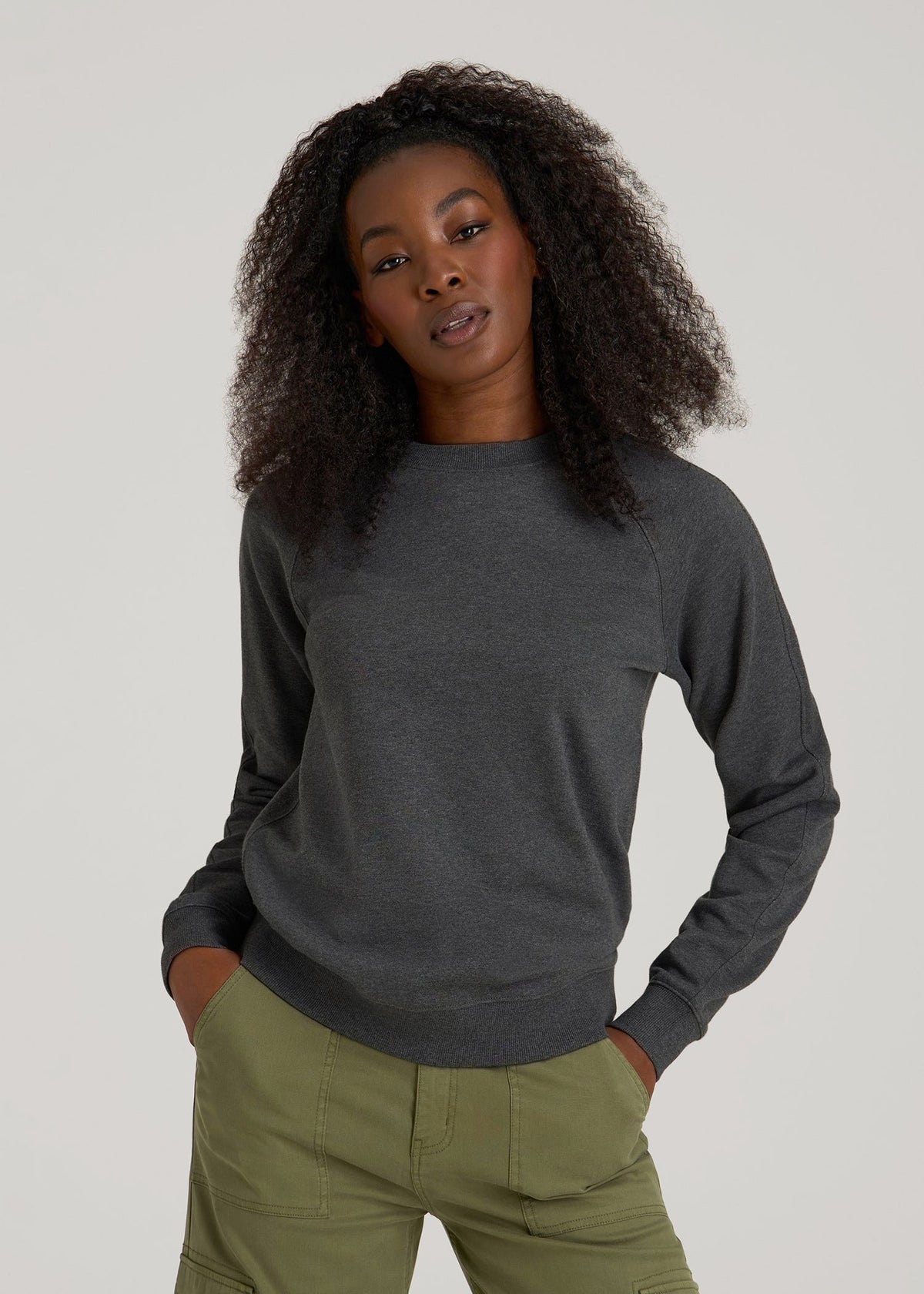 French Terry Crewneck Sweatshirt for Tall Women in Charcoal Mix