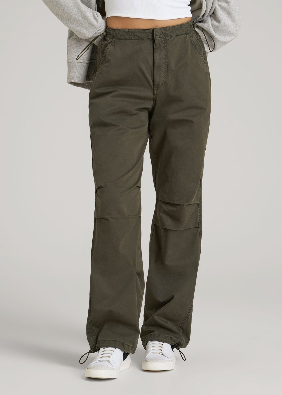 Garment Dyed Parachute Chino Pants for Tall Women in Forest Night