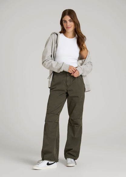 Garment Dyed Parachute Chino Pants for Tall Women in Forest Night