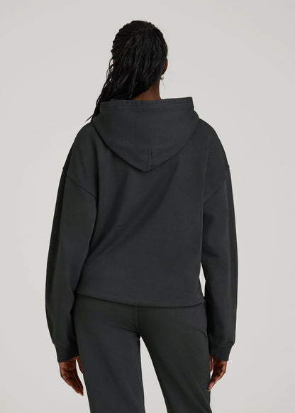 Garment Dyed Hoodie for Tall Women in Washed Black