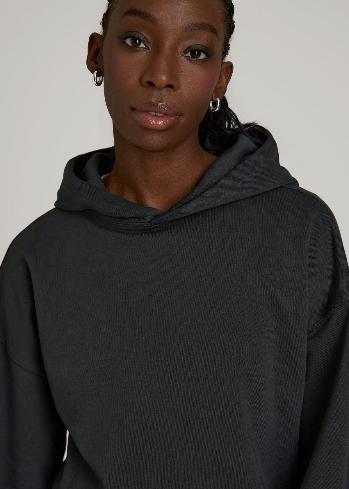 Garment Dyed Hoodie for Tall Women in Washed Black