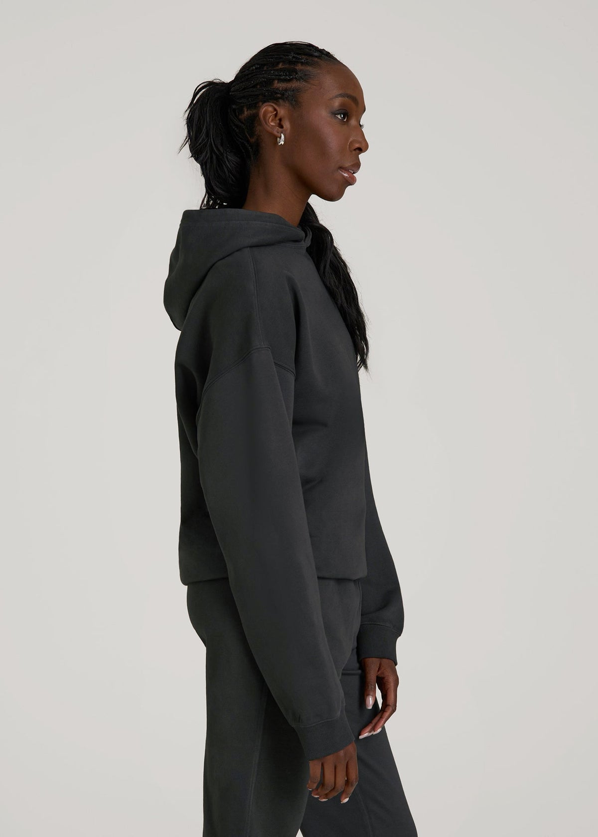 Garment Dyed Hoodie for Tall Women in Washed Black