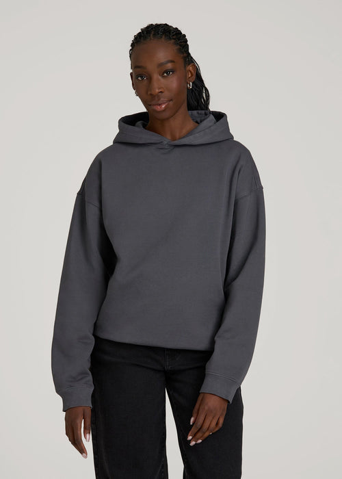 Garment Dyed Hoodie for Tall Women in Charcoal Rinse
