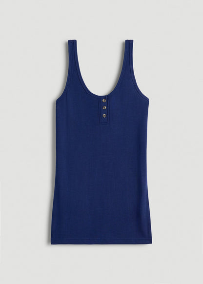 Waffle Tank Top for Tall Women in Midnight Blue