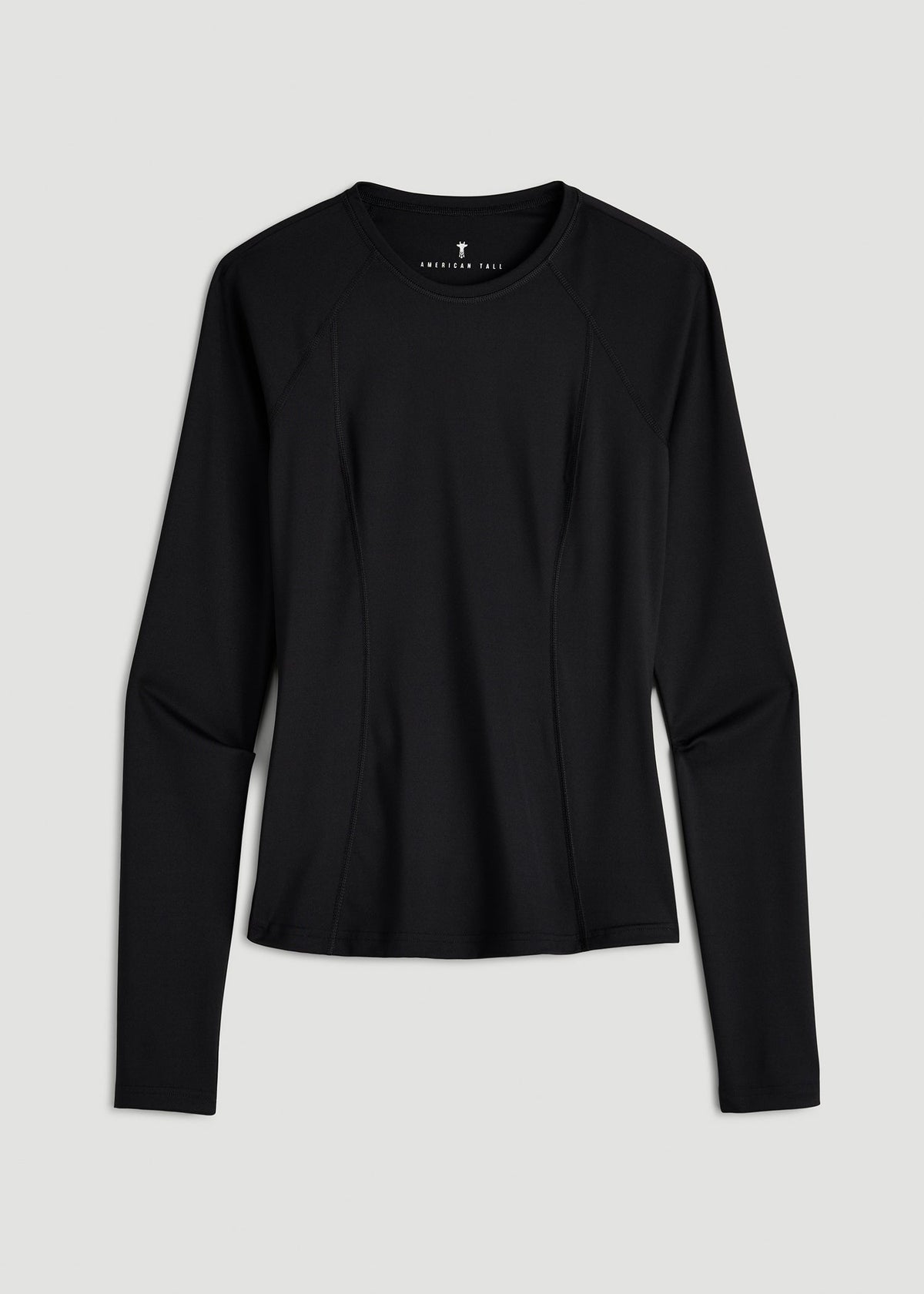 Long Sleeve Crewneck Rashguard for Tall Women in Deep Black