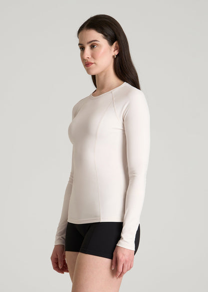 Long Sleeve Crewneck Rashguard for Tall Women in White Sand