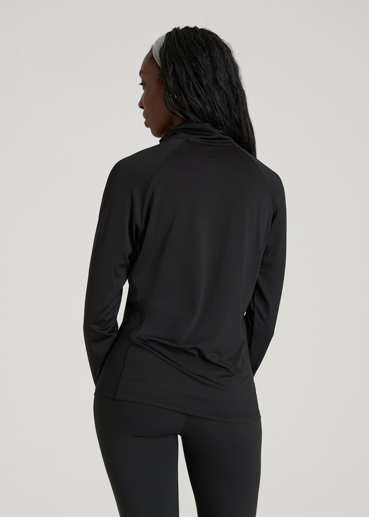 Long Sleeve Quarter-Zip Pullover for Tall Women in Black