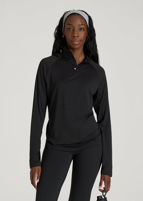 Long Sleeve Quarter-Zip Pullover for Tall Women in Black