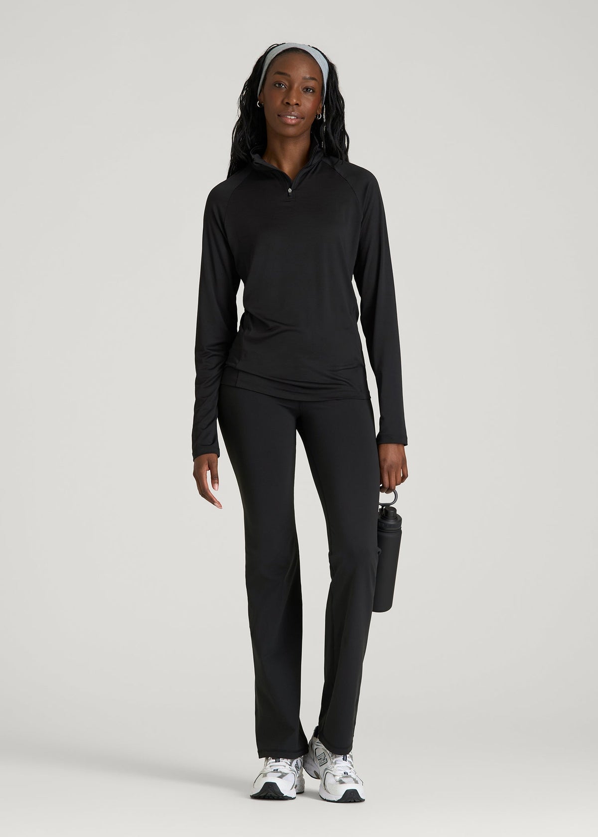 Long Sleeve Quarter-Zip Pullover for Tall Women in Black