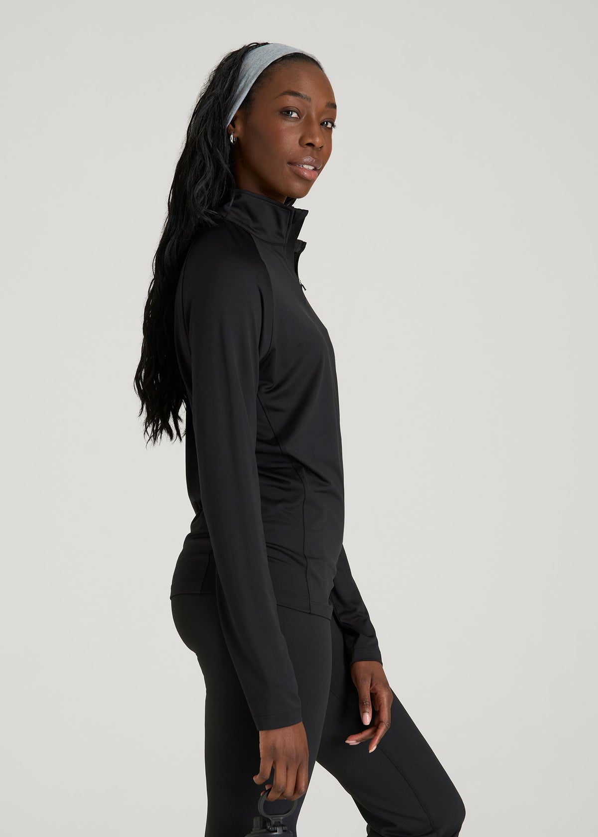 Long Sleeve Quarter-Zip Pullover for Tall Women in Black
