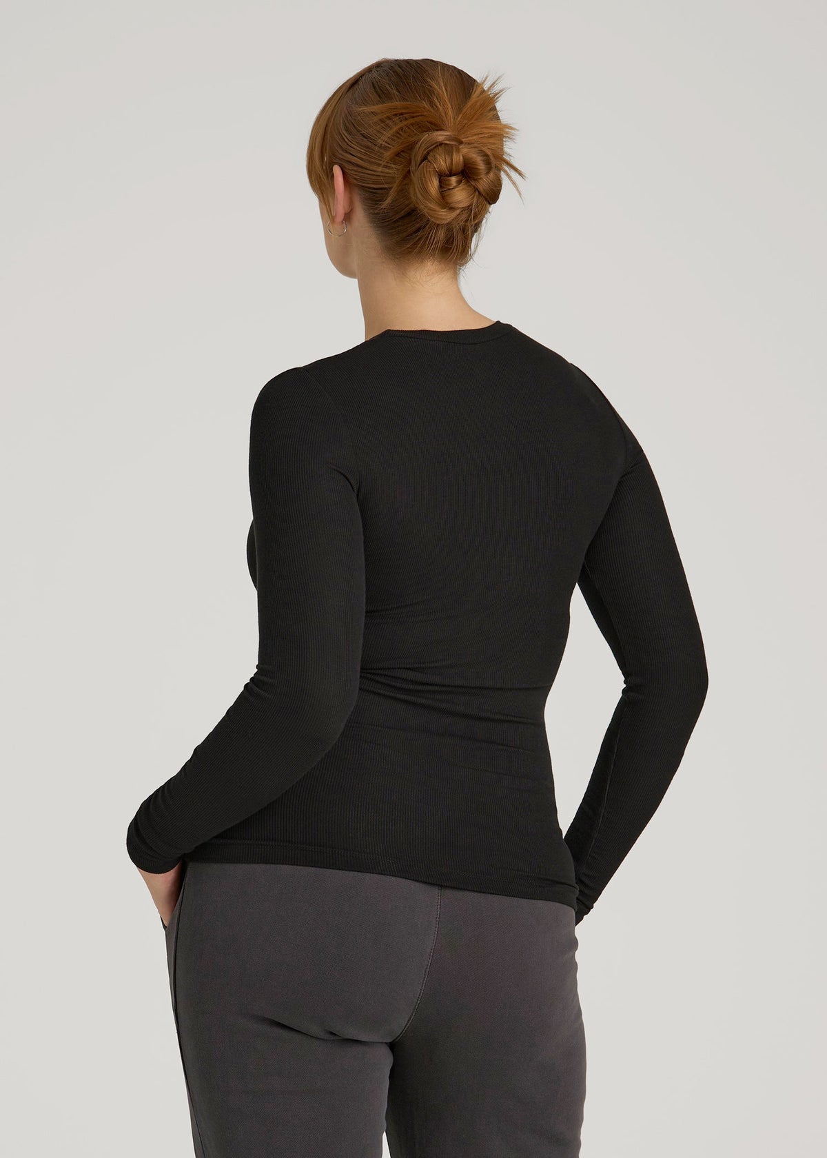 FITTED Ribbed Long Sleeve Tee for Tall Women in Black