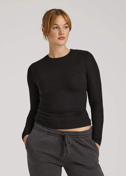 FITTED Ribbed Long Sleeve Tee for Tall Women in Black