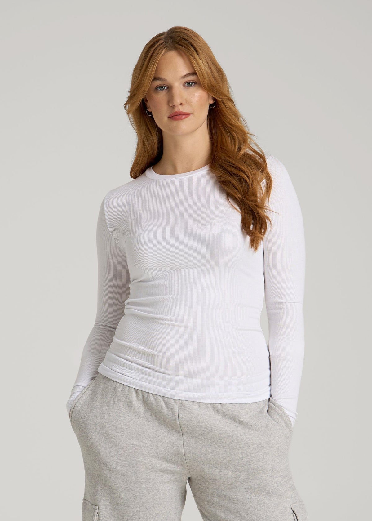 FITTED Ribbed Long Sleeve Tee for Tall Women in White
