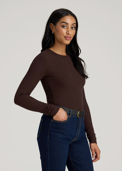FITTED Ribbed Long Sleeve Tee for Tall Women in Espresso