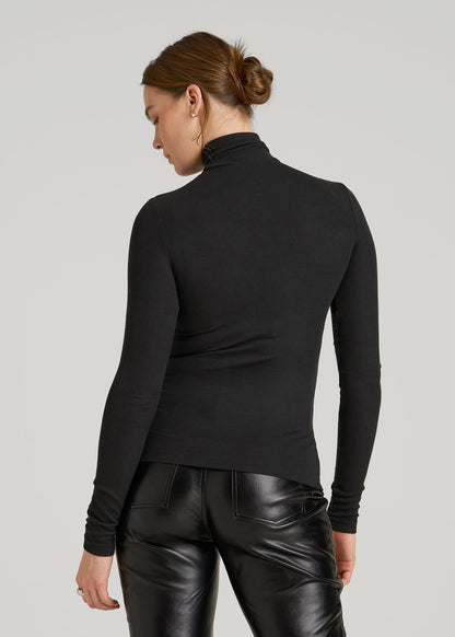 Fitted Long Sleeve Ribbed Turtleneck Tee for Tall Women in Black