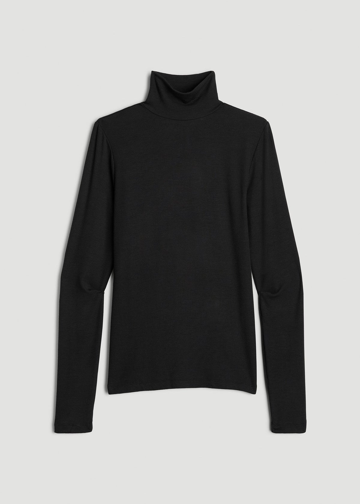 Fitted Long Sleeve Ribbed Turtleneck Tee for Tall Women in Black