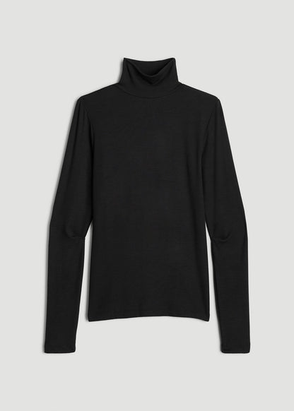 Fitted Long Sleeve Ribbed Turtleneck Tee for Tall Women in Black