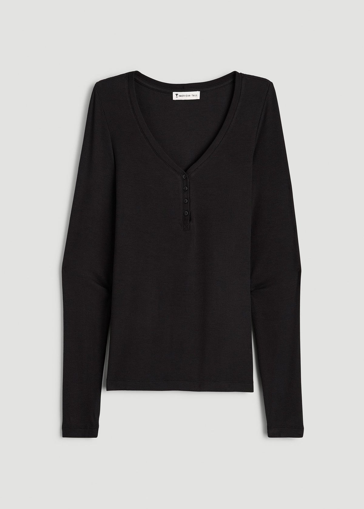 Fitted Ribbed Long Sleeve Henley for Tall Women in Black