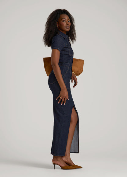 Maxi Denim Dress for Tall Women in Rinse Wash