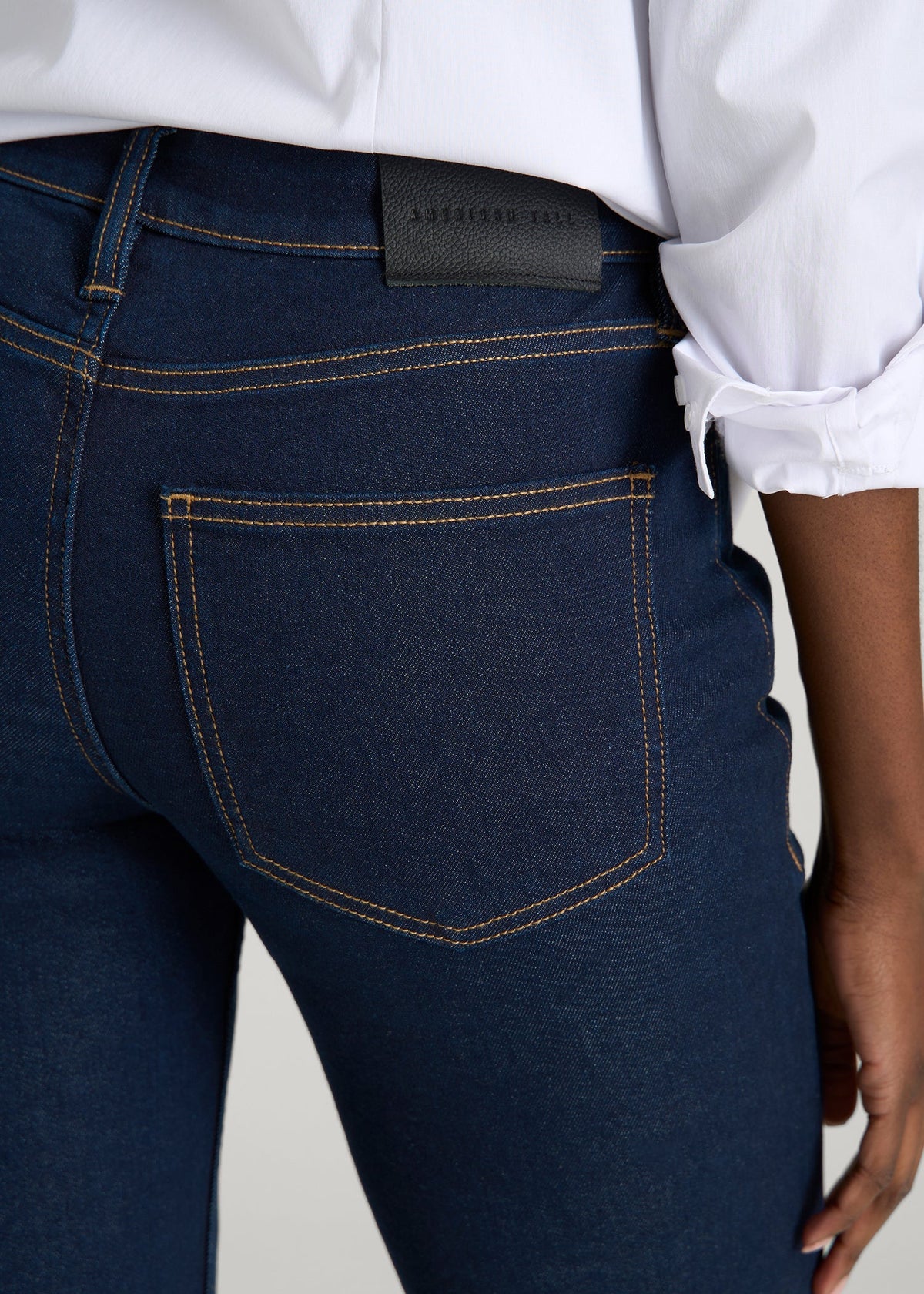 Mid-Rise Straight Fit Jeans for Tall Women in Deep Indigo Wash
