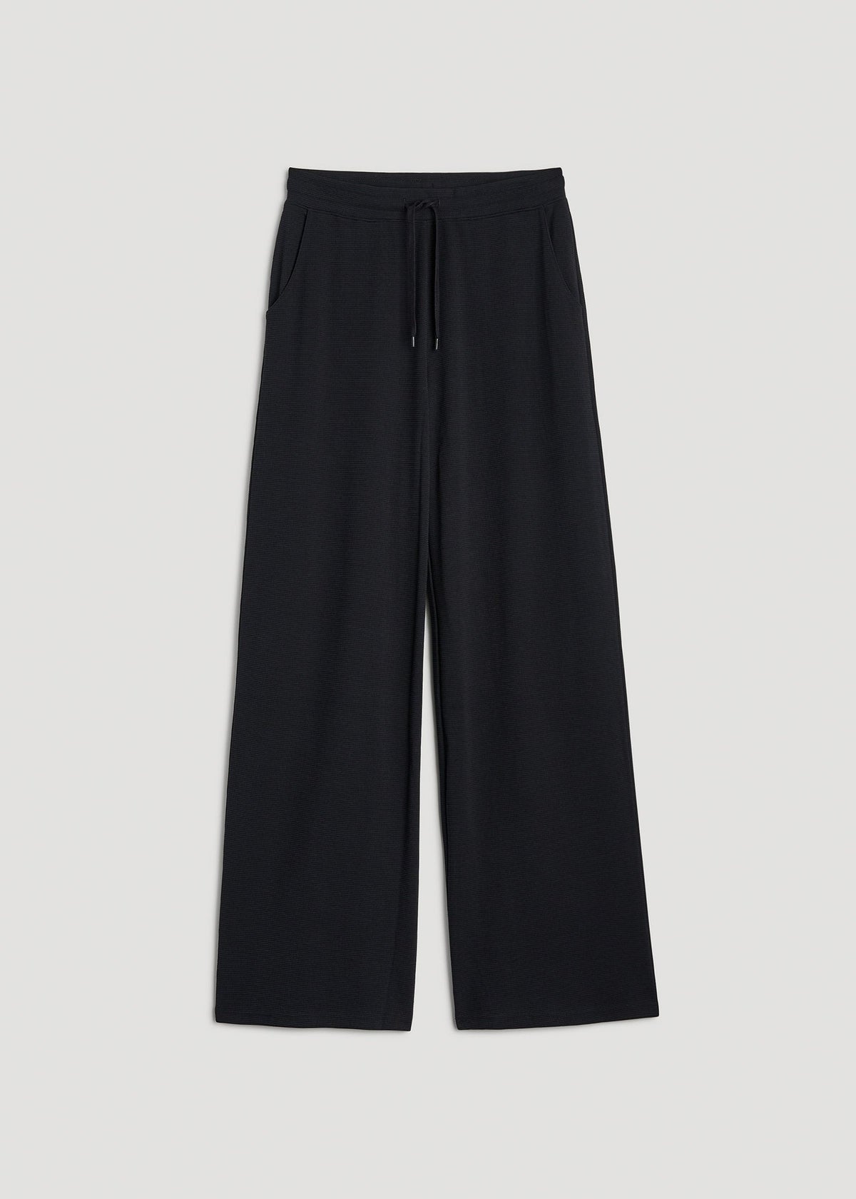 Mid-Rise Waffle Wide-Leg Pants for Tall Women in Black