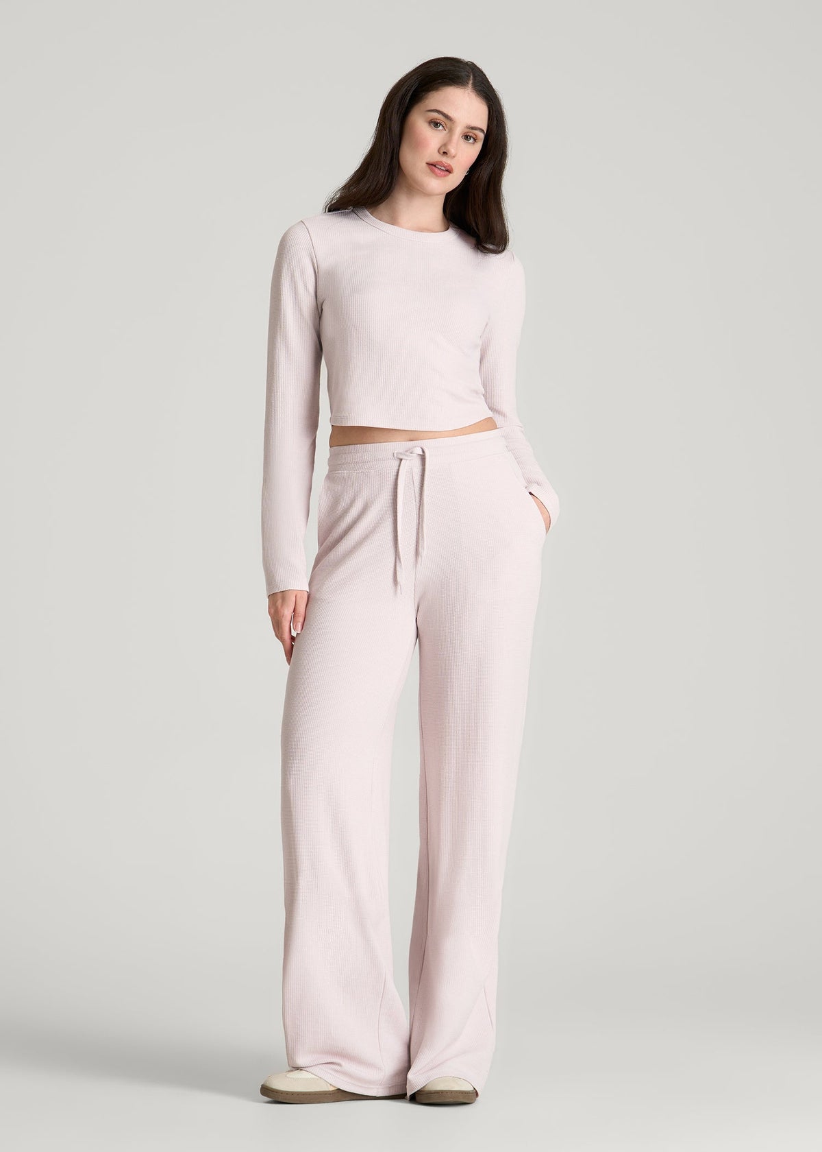 Mid Rise Waffle Wide Leg Pant for Tall Women in Grey Lilac