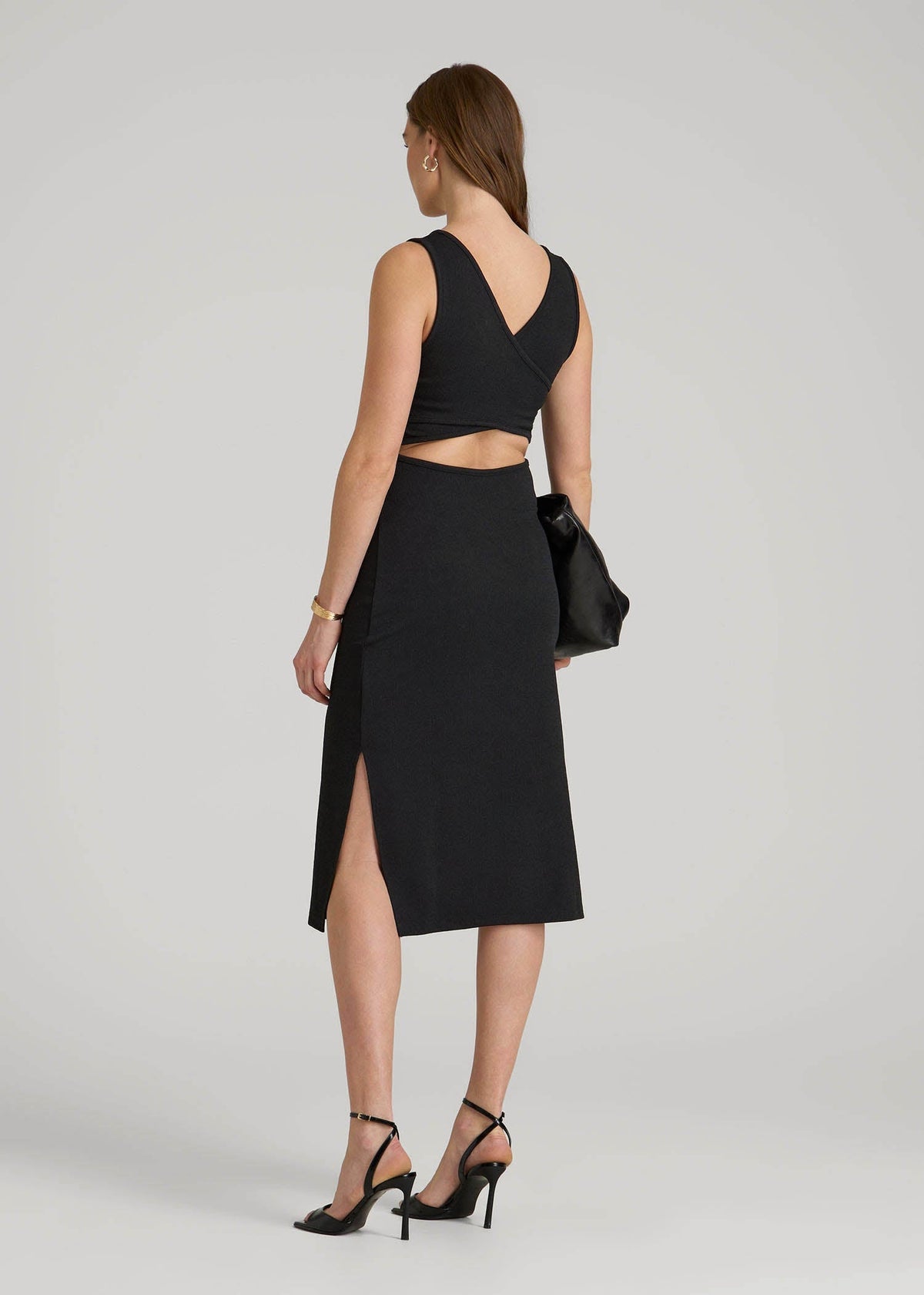 Midi Cross Back Sleeveless Dress for Tall Women in Black