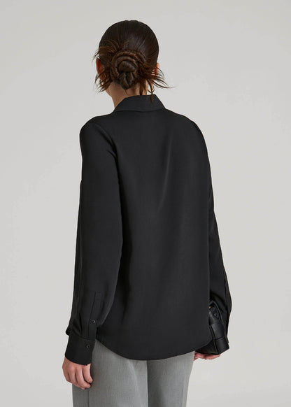 Notch Collar Blouse for Tall Women in Black
