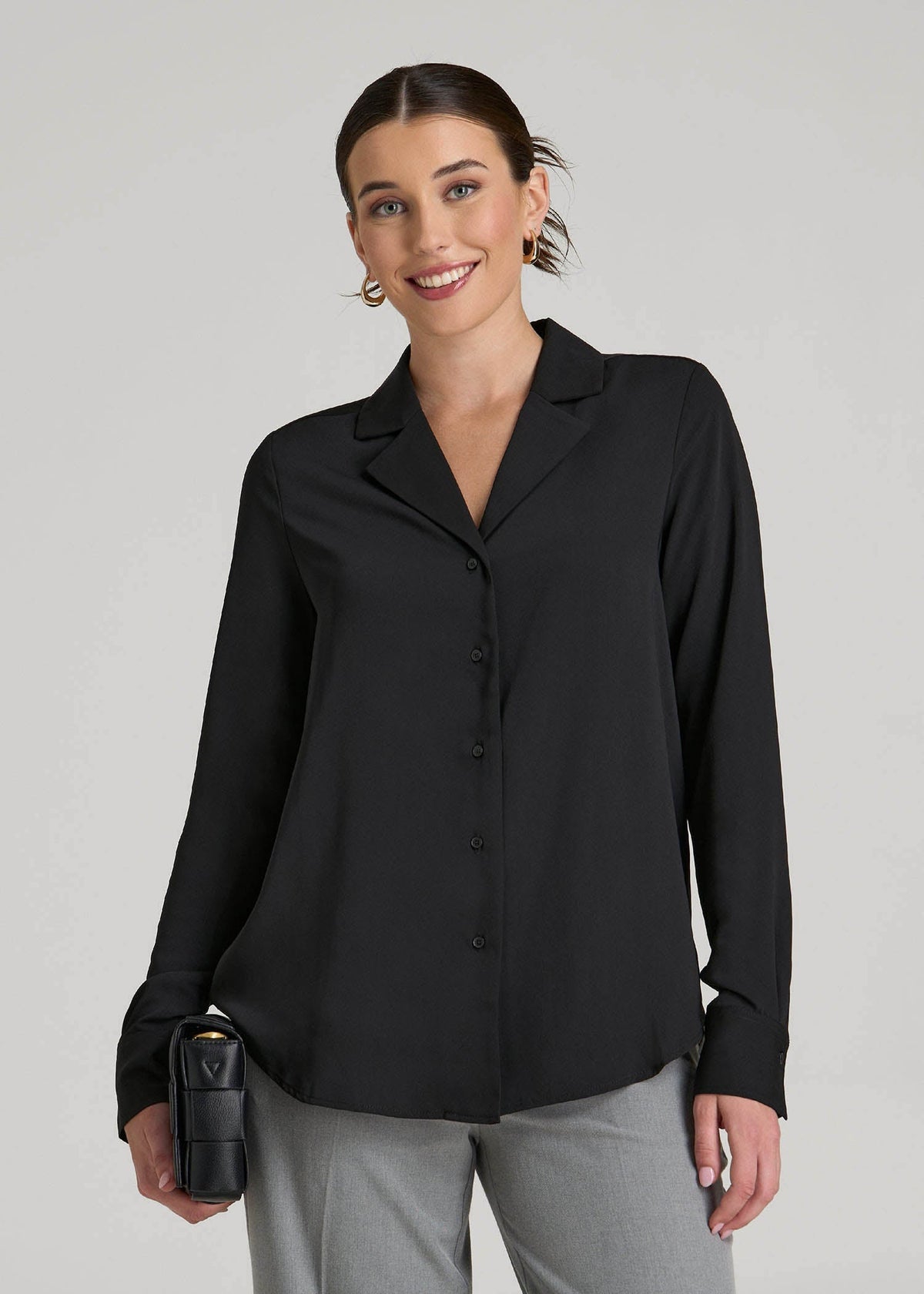 Notch Collar Blouse for Tall Women in Black