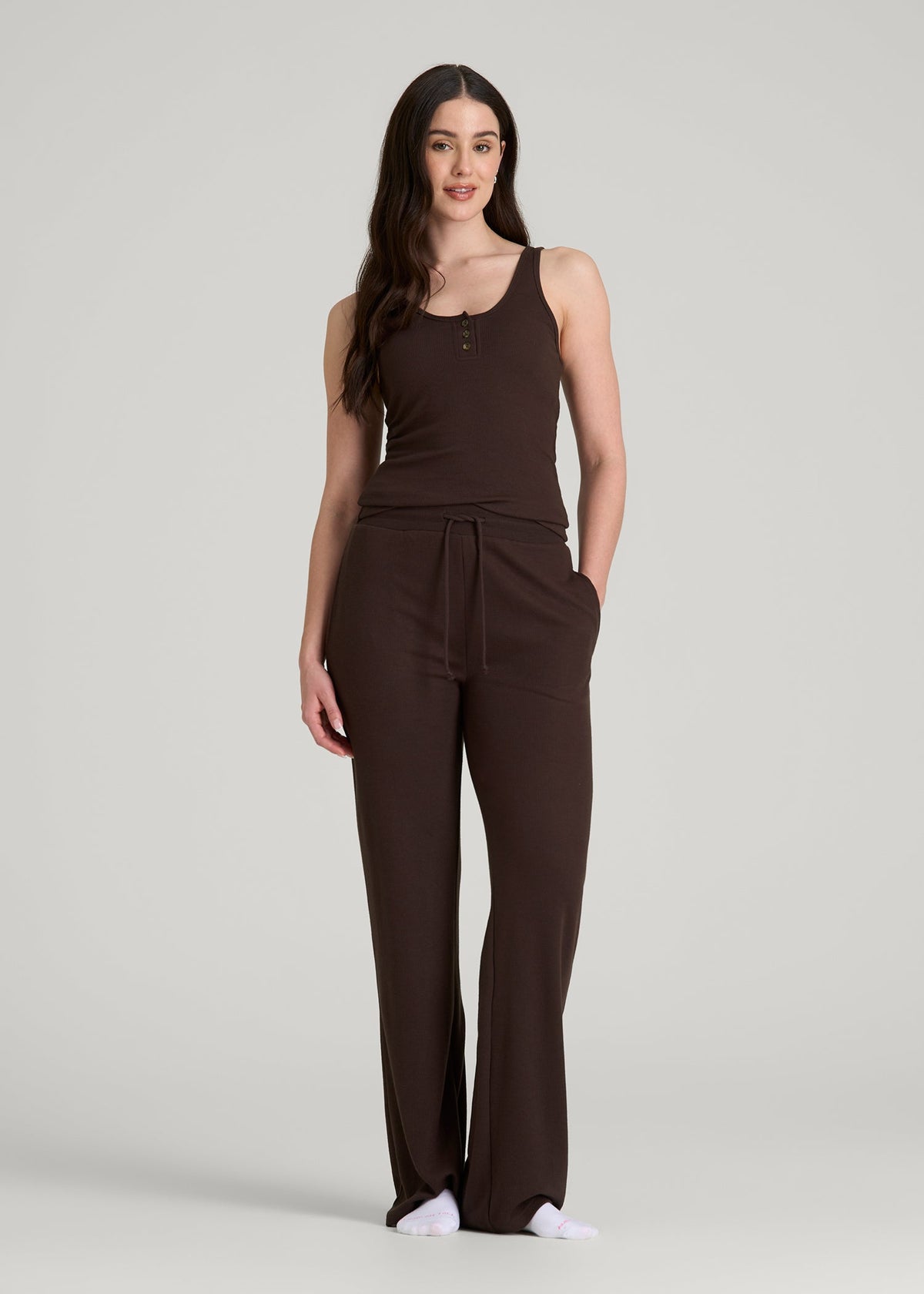 Open-Bottom Waffle Lounge Pants for Tall Women in Espresso