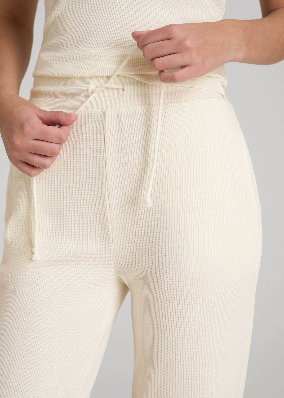Open-Bottom Waffle Lounge Pants for Tall Women in White Alyssum
