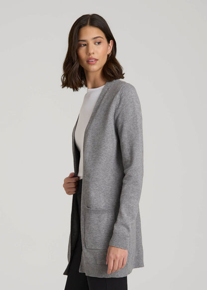Open-Front Long Cardigan Sweater for Tall Women in Ash Grey Mix