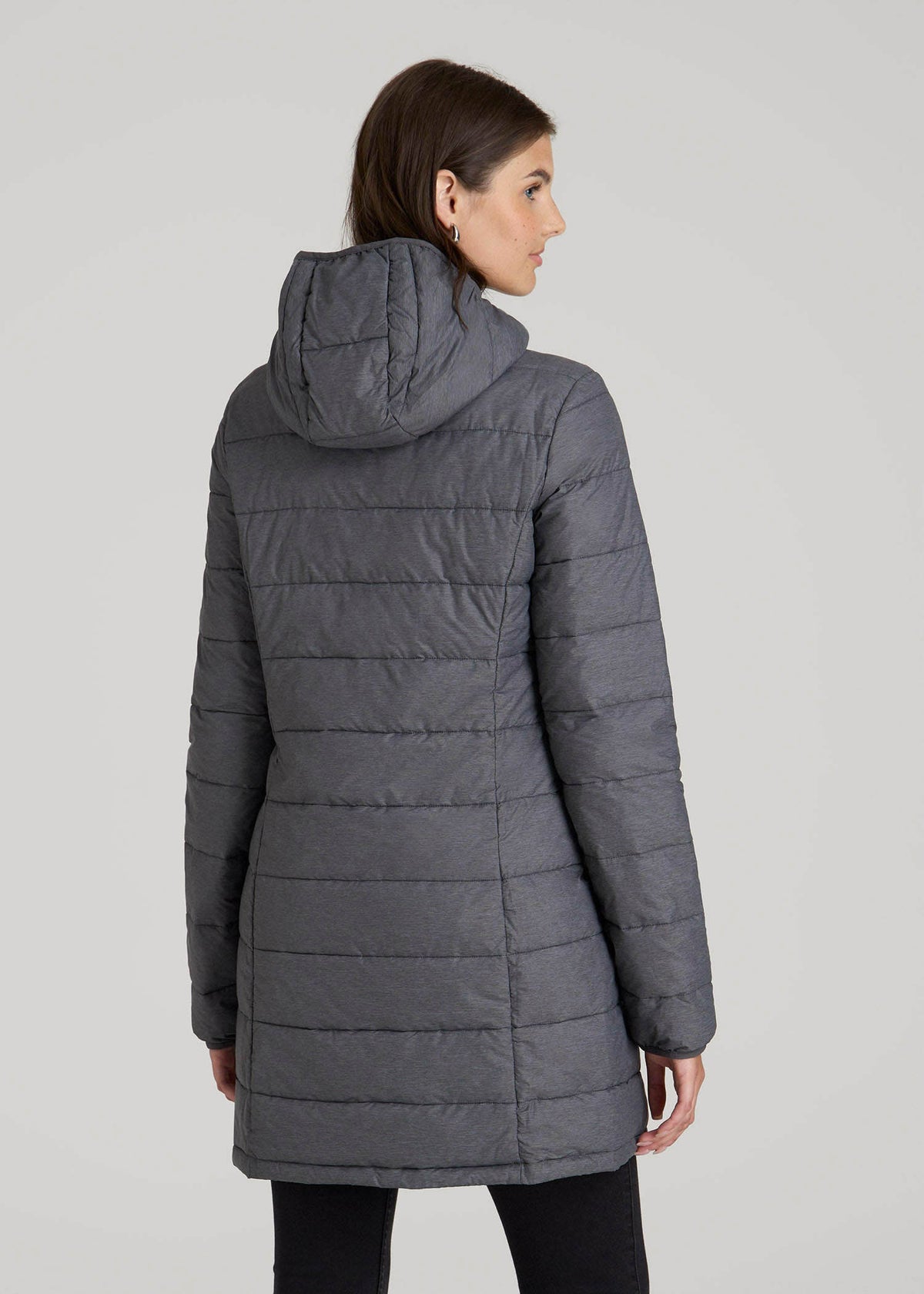 Packable Puffer Jacket for Tall Women in Charcoal Space Dye