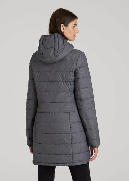 Packable Puffer Jacket for Tall Women in Charcoal Space Dye